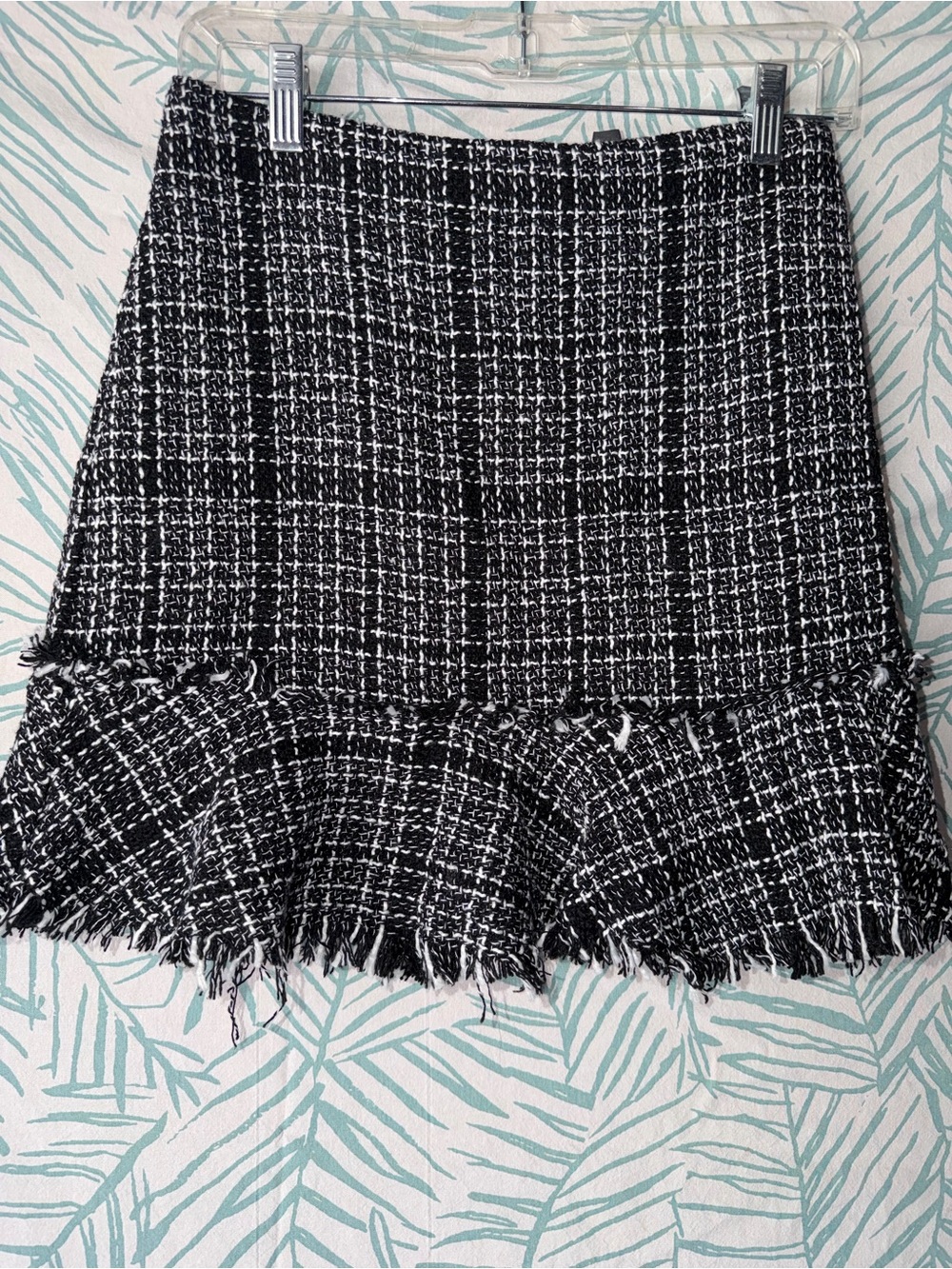 Alya Black & White Tweed Frayed-Hem Mini Skirt